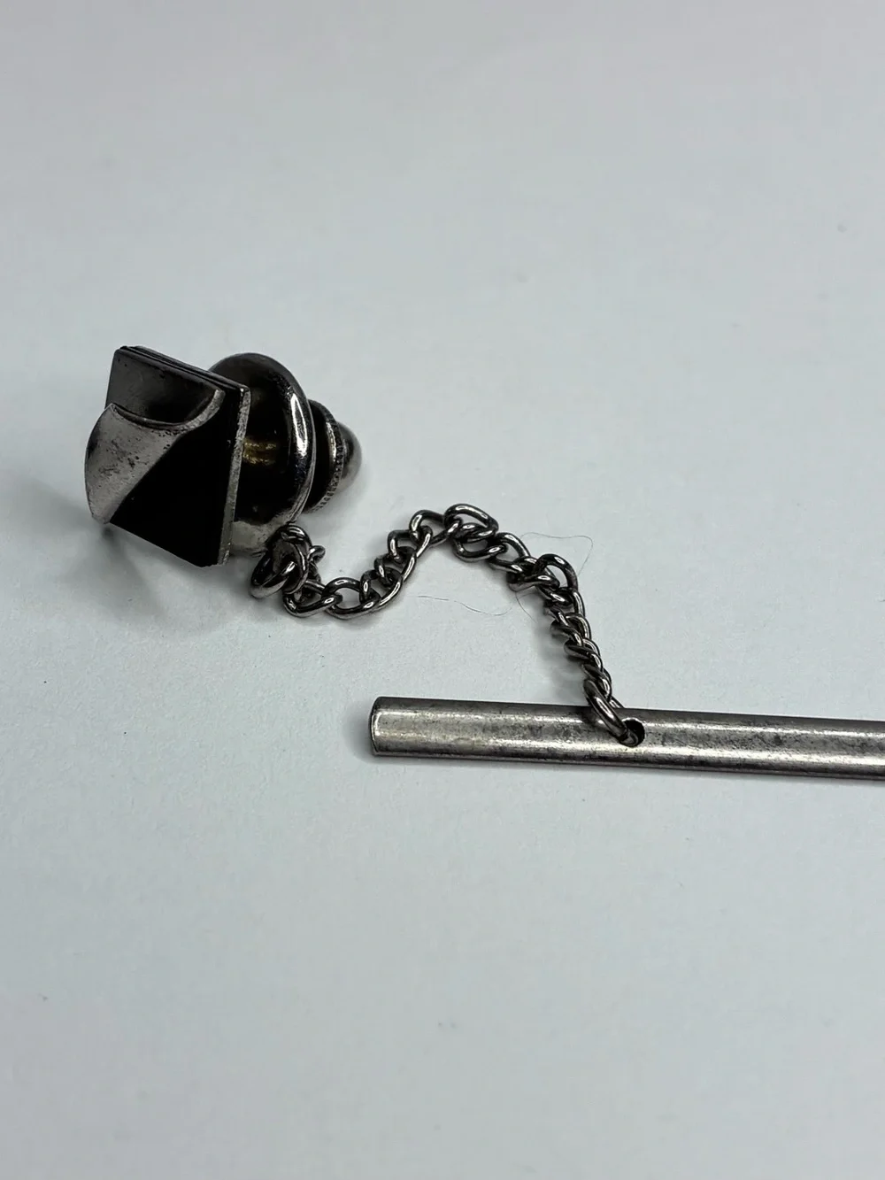 Vintage 1950's Silver And Black Inset Square Swank Tie Tack Lapel Pin